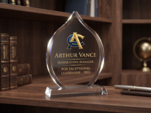 Glass Standing Award Trophy (Flame Shield)