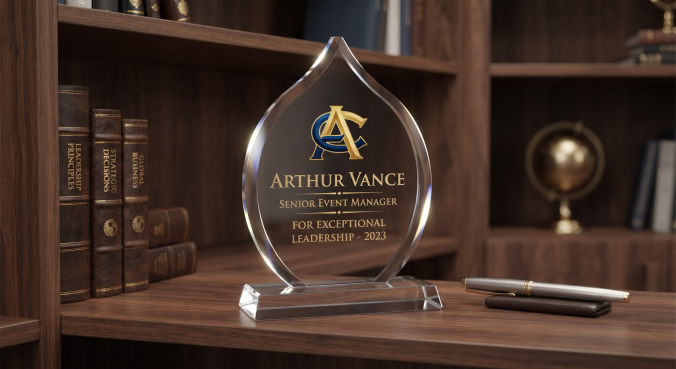 Glass Standing Award Trophy (Flame Shield)